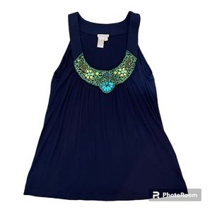 Boston Proper Embellished Tank Top in Navy - Size XS